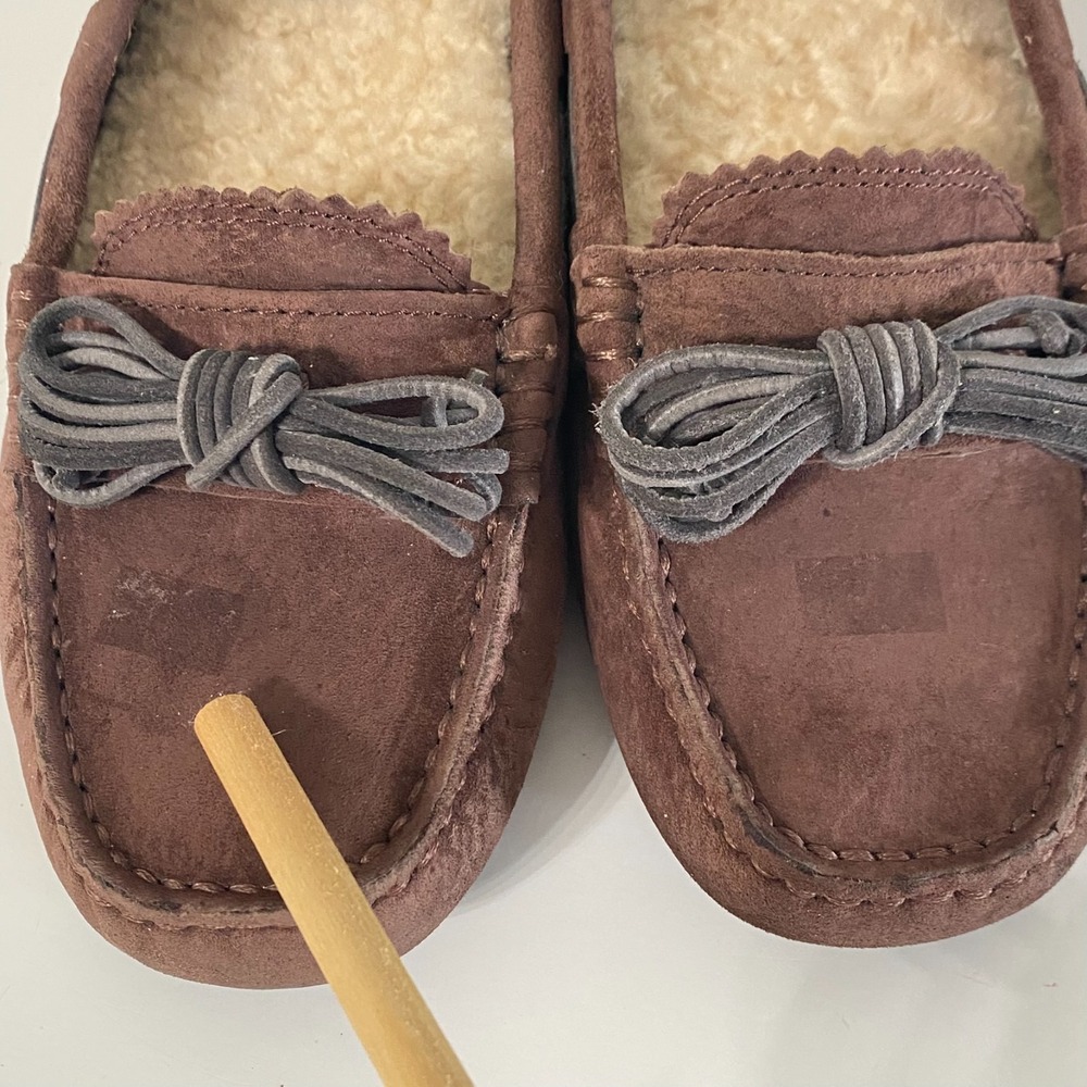 Ugg Australia Round Toe Dark Brown Suede Flat Loafers Faux-fur Lined 6 US/37EU - Picture 4 of 12